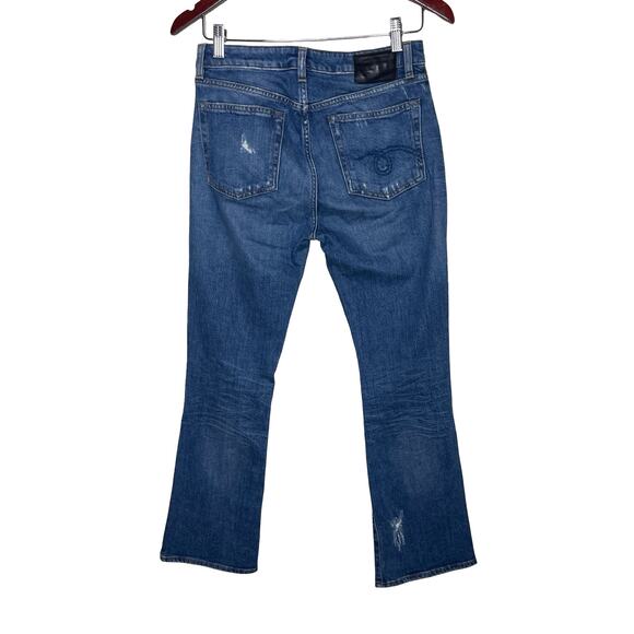 R13 Blue Distressed Kick Flare Cro Jeans Sz 27 - Picture 2 of 8
